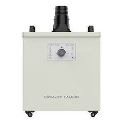 A white rectangular CrealityFalcon Creality Falcon Smoke Purifier with a black cylindrical exhaust on top. The front panel features various control buttons and a central knob, tailored for indoor working environments. Labeled "Creality Falcon" at the base, this unit is equipped with wheels for mobility, making it ideal for laser creation projects. A white rectangular CrealityFalcon Creality Falcon Smoke Purifier with a black cylindrical exhaust on top. The front panel features various control buttons and a central knob, tailored for indoor working environments. Labeled "Creality Falcon" at the base, this unit is equipped with wheels for mobility, making it ideal for laser creation projects.