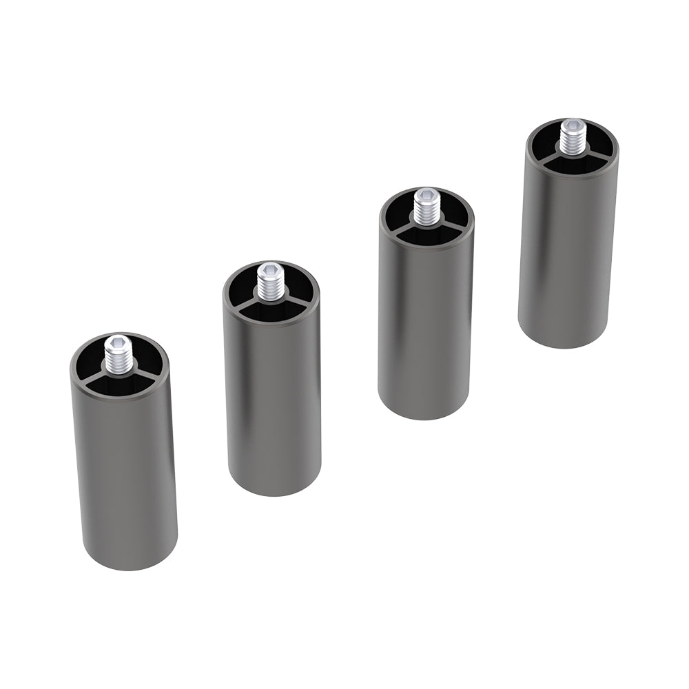 Four cylindrical metal objects with threaded metal bolts on top, appearing to be adjustable furniture or appliance feet, are arranged in a horizontal line against a white background. These versatile accessories are ideal for enhancing stability, particularly when using precision equipment like the Extra Risers -4 Packs for Falcon2 Engraver Series by CrealityFalcon. Four cylindrical metal objects with threaded metal bolts on top, appearing to be adjustable furniture or appliance feet, are arranged in a horizontal line against a white background. These versatile accessories are ideal for enhancing stability, particularly when using precision equipment like the Extra Risers -4 Packs for Falcon2 Engraver Series by CrealityFalcon.