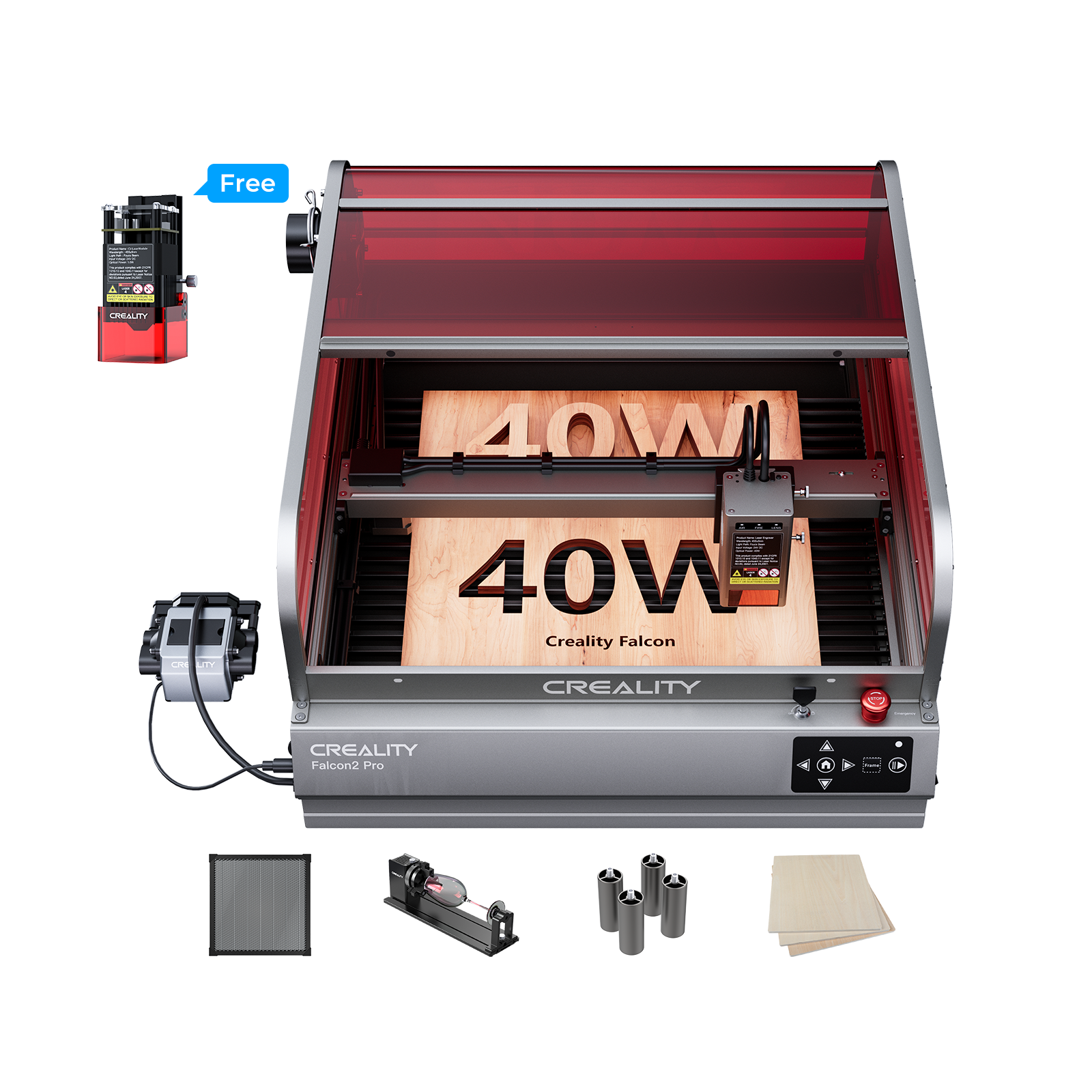 Falcon2 Pro 40W Enclosed Laser Cutter and Engraver Master Engraving Bundle Falcon2 Pro 40W Enclosed Laser Cutter and Engraver Master Engraving Bundle