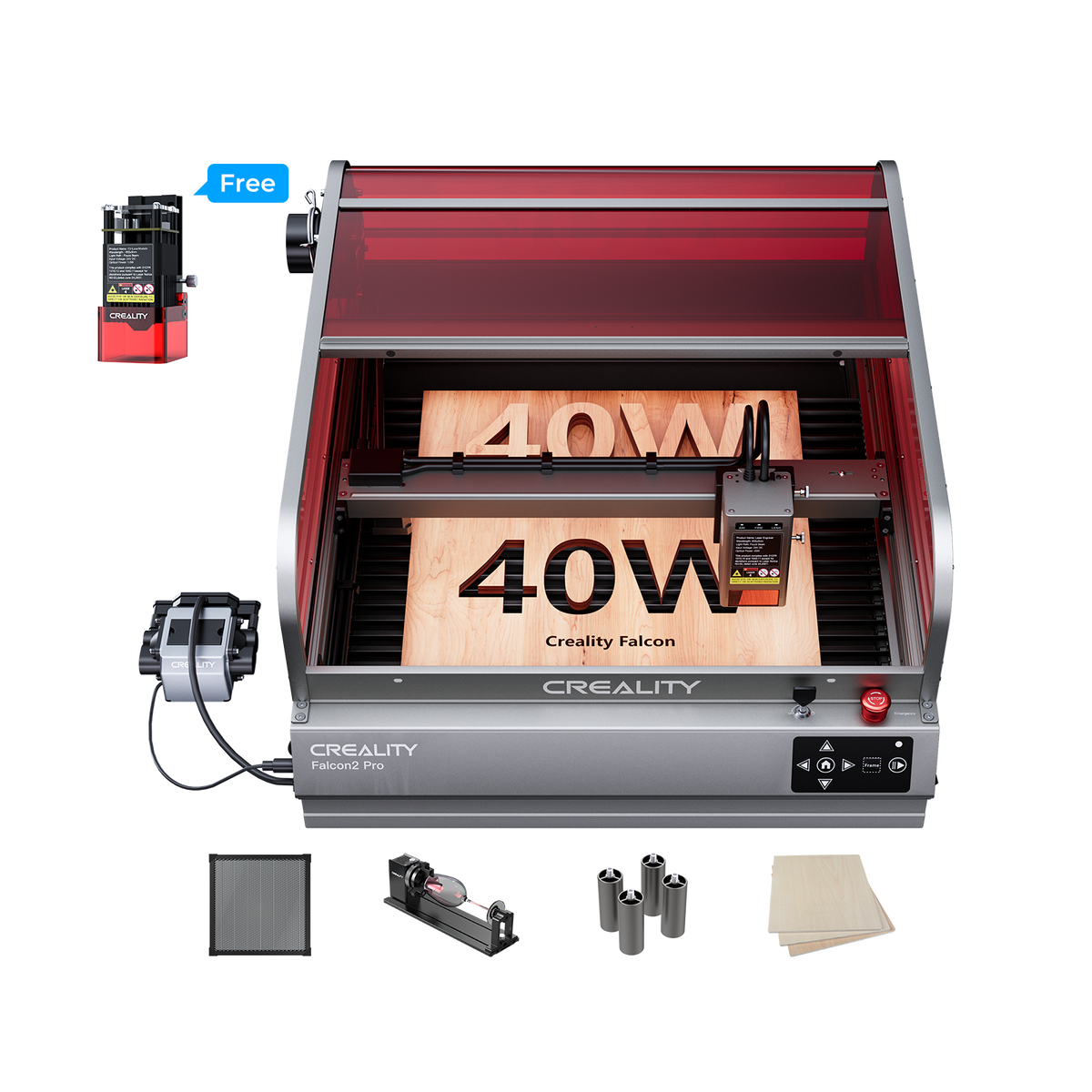 Falcon2 Pro 40W Enclosed Laser Cutter and Engraver Master Engraving Bundle