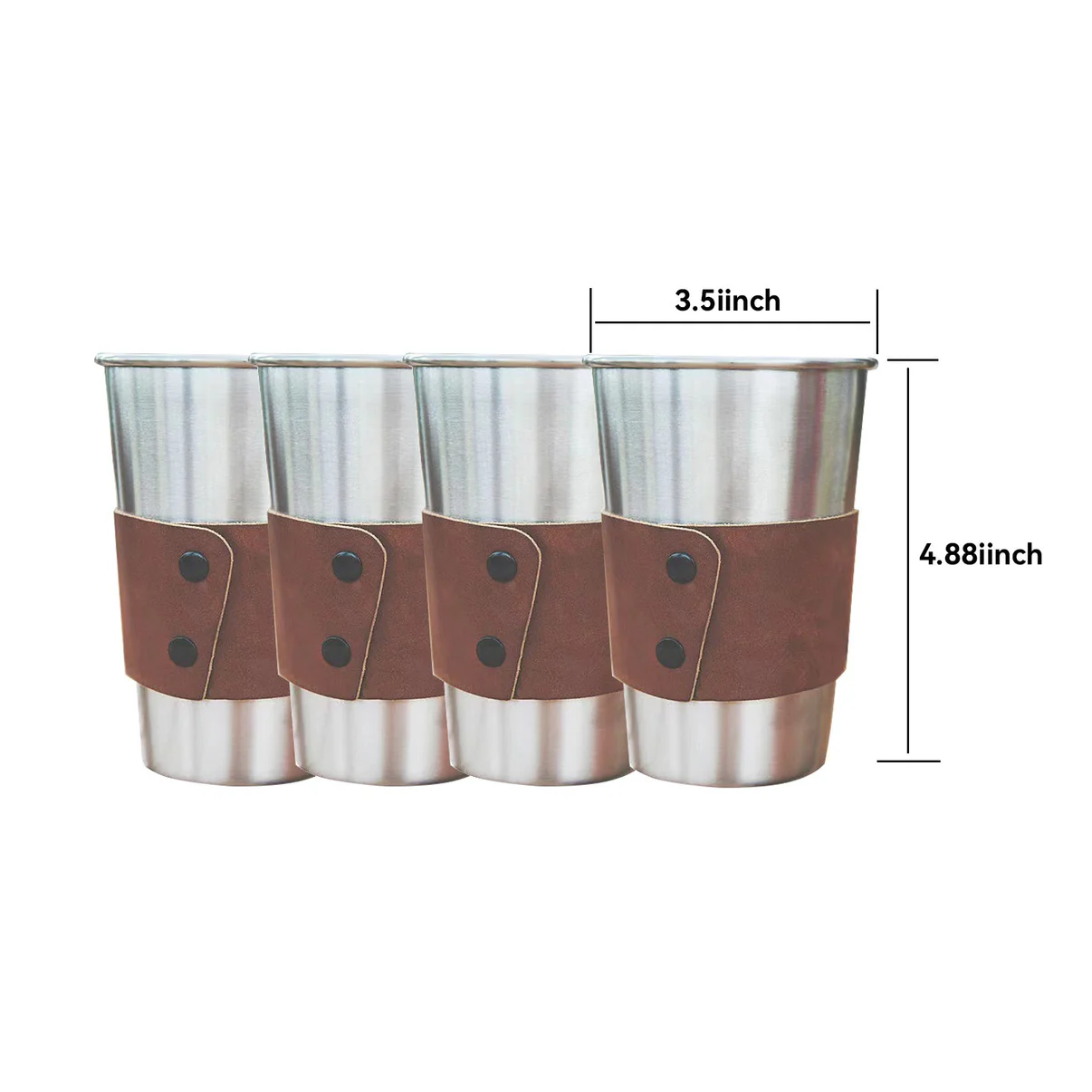 4 Packs 500ML Stainless Steel Cup with Leather Cover