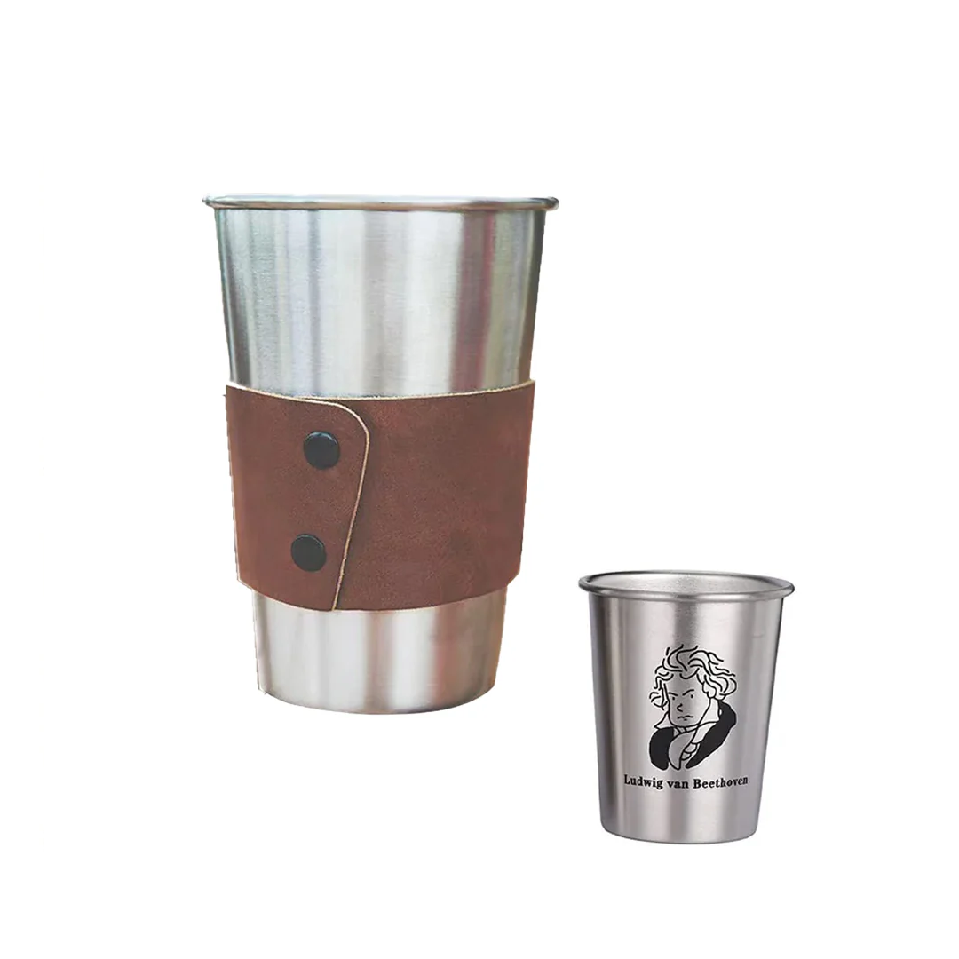 4 Packs 500ML Stainless Steel Cup with Leather Cover