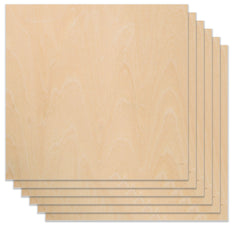 Five stacked pieces of CrealityFalcon A4 Basswood Plywood Sheets 1/8" x 8.27" x 11.69" for Laser Engraving and Cutting - Pack of 6pcs, showcasing the wood grain pattern. The edges of the square sheets are aligned, creating a uniform and orderly appearance. This eco-friendly material is perfect for laser engraving, offering both beauty and sustainability.