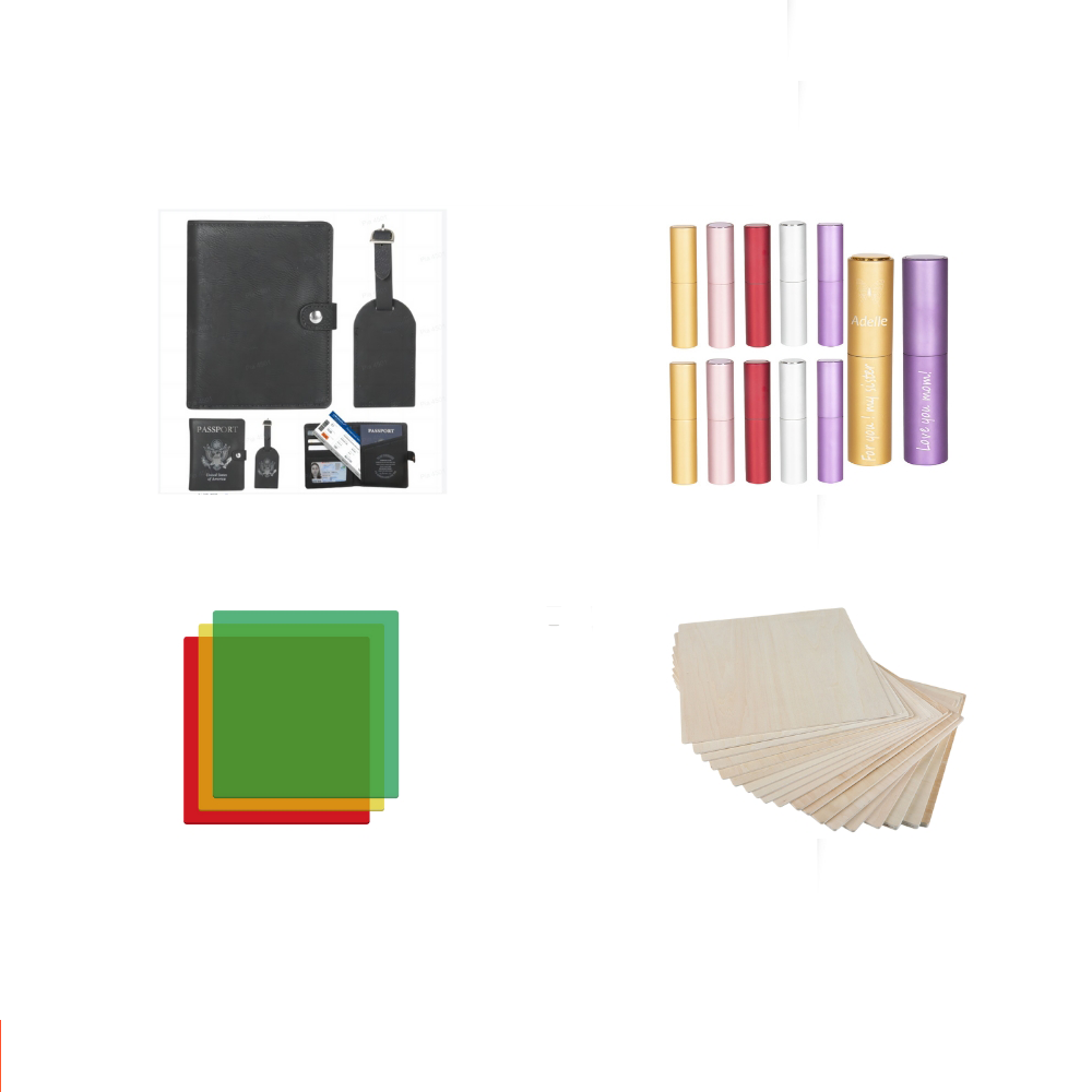 Complete Crafting Bundle: Leather Coasters, Perfume Spray Bottles, Acrylic & Basswood Sheets