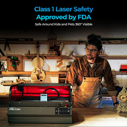 Falcon2 Pro S 22W Enclosed Laser Cutter and Engraver Bundle - Basic Kits for Wood Engraving