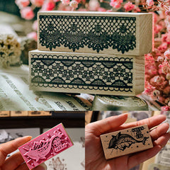 14pcs Wooden Rubber Stamps with 7 Color Ink Pad Set