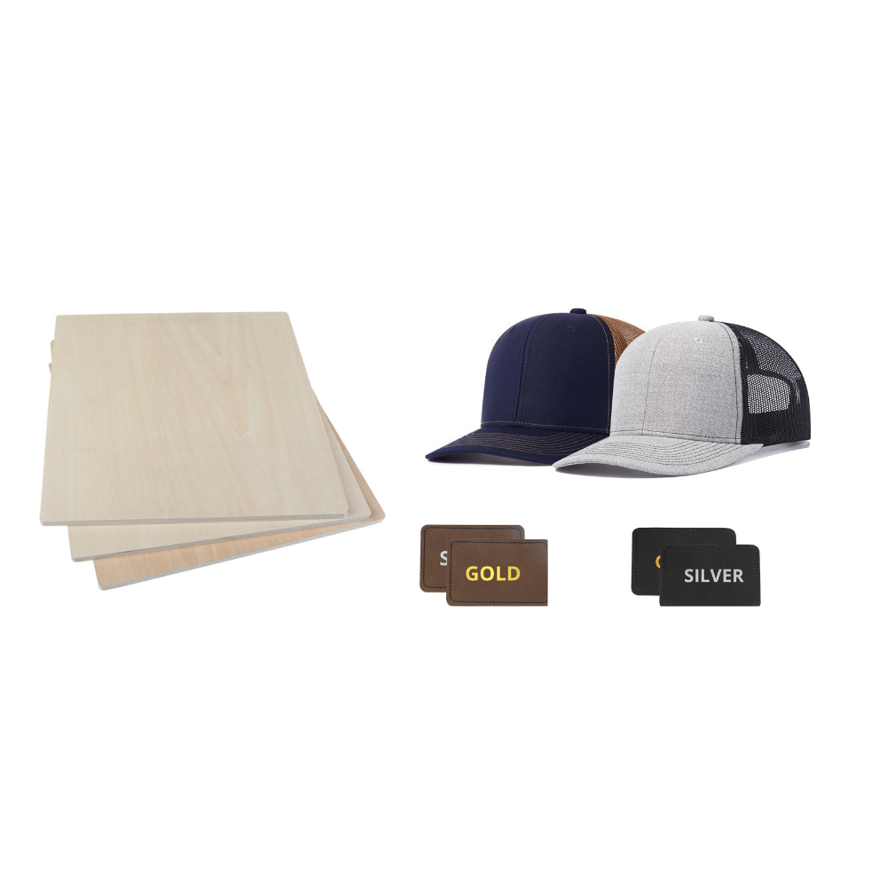 2 pcs Adjustable Mesh Trucker Hat with 4pcs Cap Stickers + 3pcs Wood Sheets