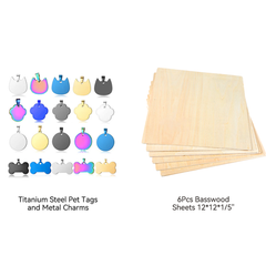 Complete Crafting Bundle: Titanium Steel Pet Tags and Metal Charms 20pcs and Basswood Plywood Sheets 6pcs