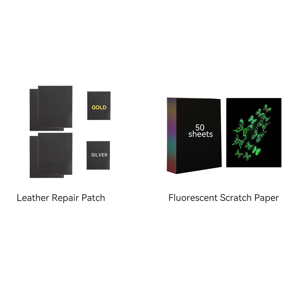 Halloween Crafting Bundle: Fluorescent Scratch Paper 50 sheets and Leather Repair Patch Self 10x12" 4pcs-Black