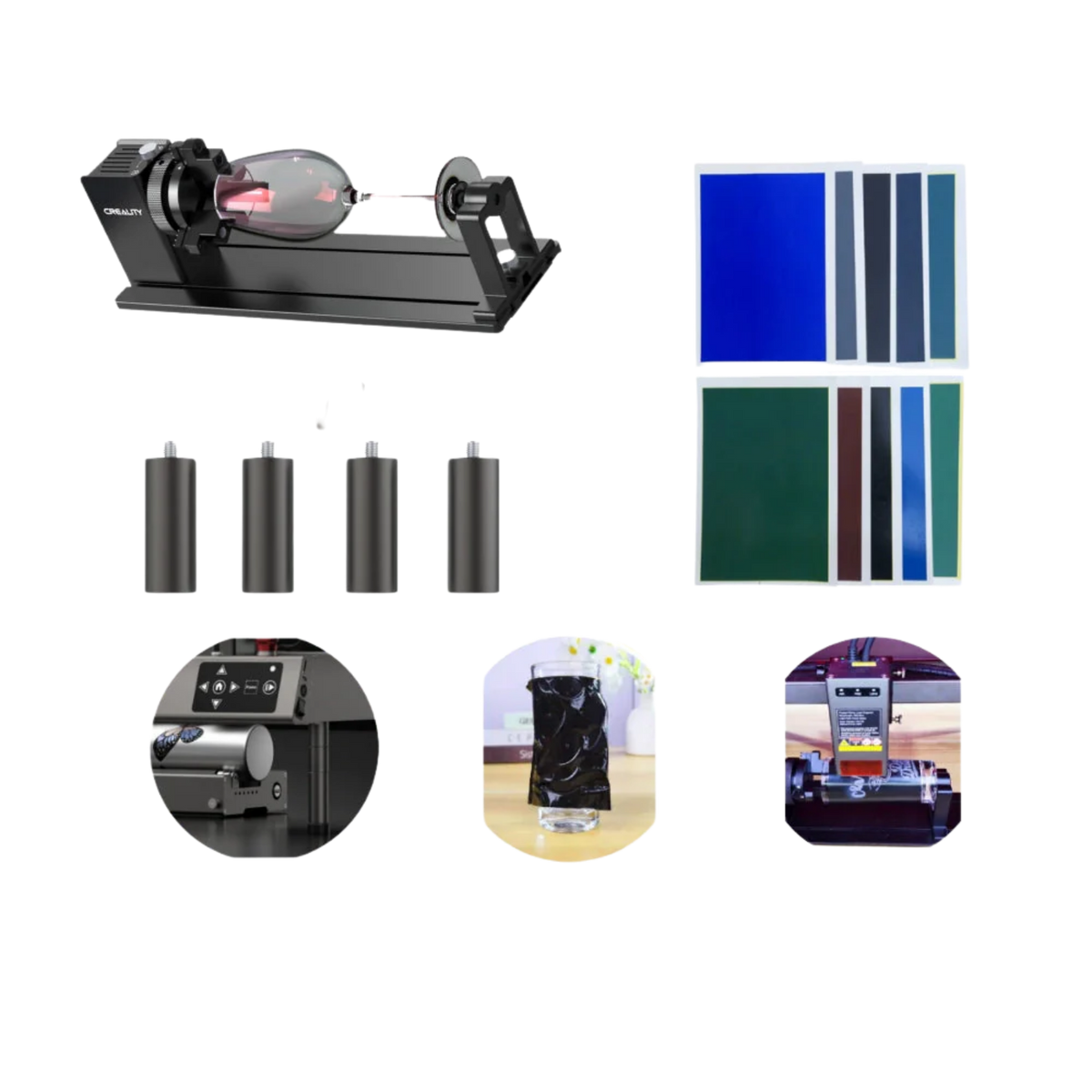 Falcon Rotary Kit Pro with Risers(4Packs), Carved Colored Paper Bundle - for Glass Cup Engraving