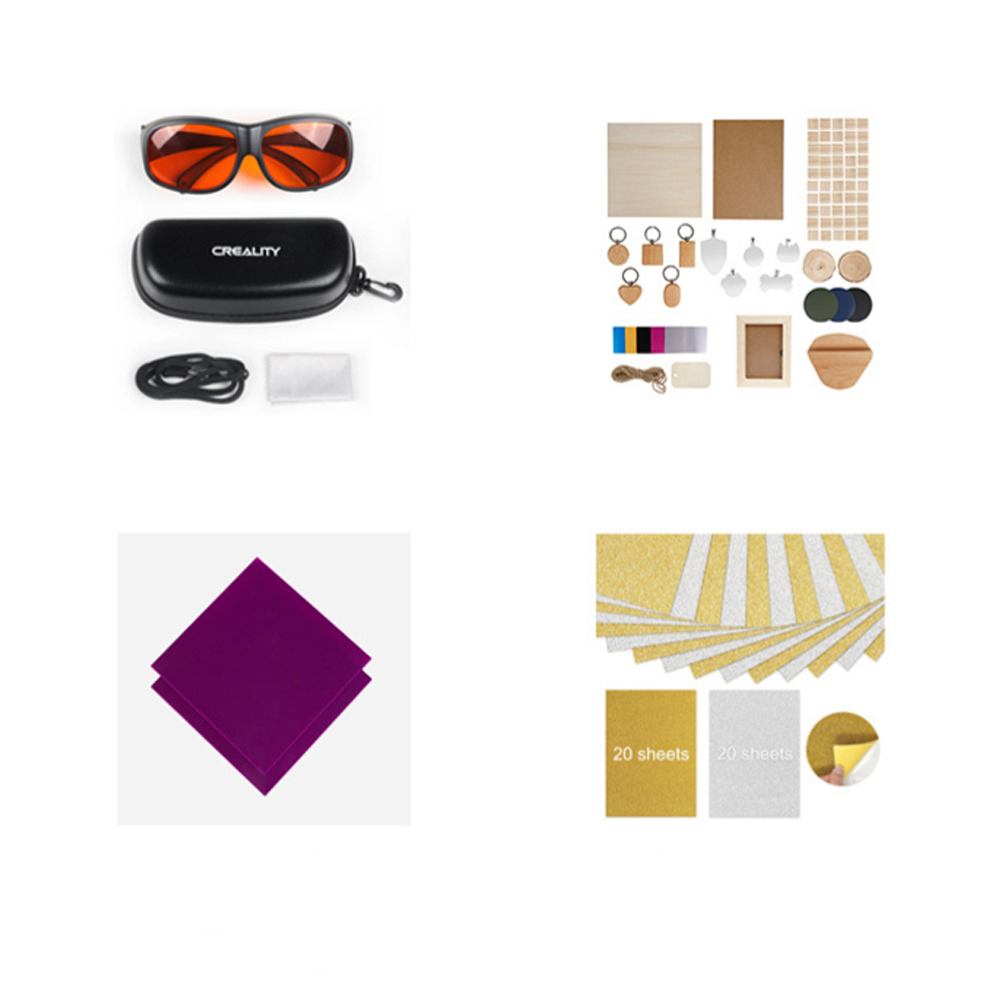 Complete Crafting Bundle: Laser Safety Glasses, Laser Material Kit, Purple Opaque Acrylic Sheets 3pcs and  Gold and Silver Self-Adhesive Glitter Cardstock Paper A4 40 Sheets