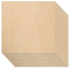 A stack of thin, rectangular basswood boards is neatly arranged, with the edges of each sheet aligned. The A4 Plywood Sheets 11.8*11.8*1/8” for Falcon Laser Engraving and Cutting - Pack of 10pcs from CrealityFalcon have a light, natural wood grain finish. The overall color is a pale beige, making them perfect for a DIY craft project or laser engraving to showcase the wood's texture and patterns.