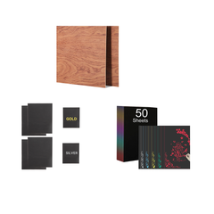 Crafting Bundle: Bubinga Brazilian Rosewood Plywood Sheets 12"x12" 6pcs, Colorful Scratch Paper 50 sheets and Leather Repair Patch Self 10x12" 4pcs-Black