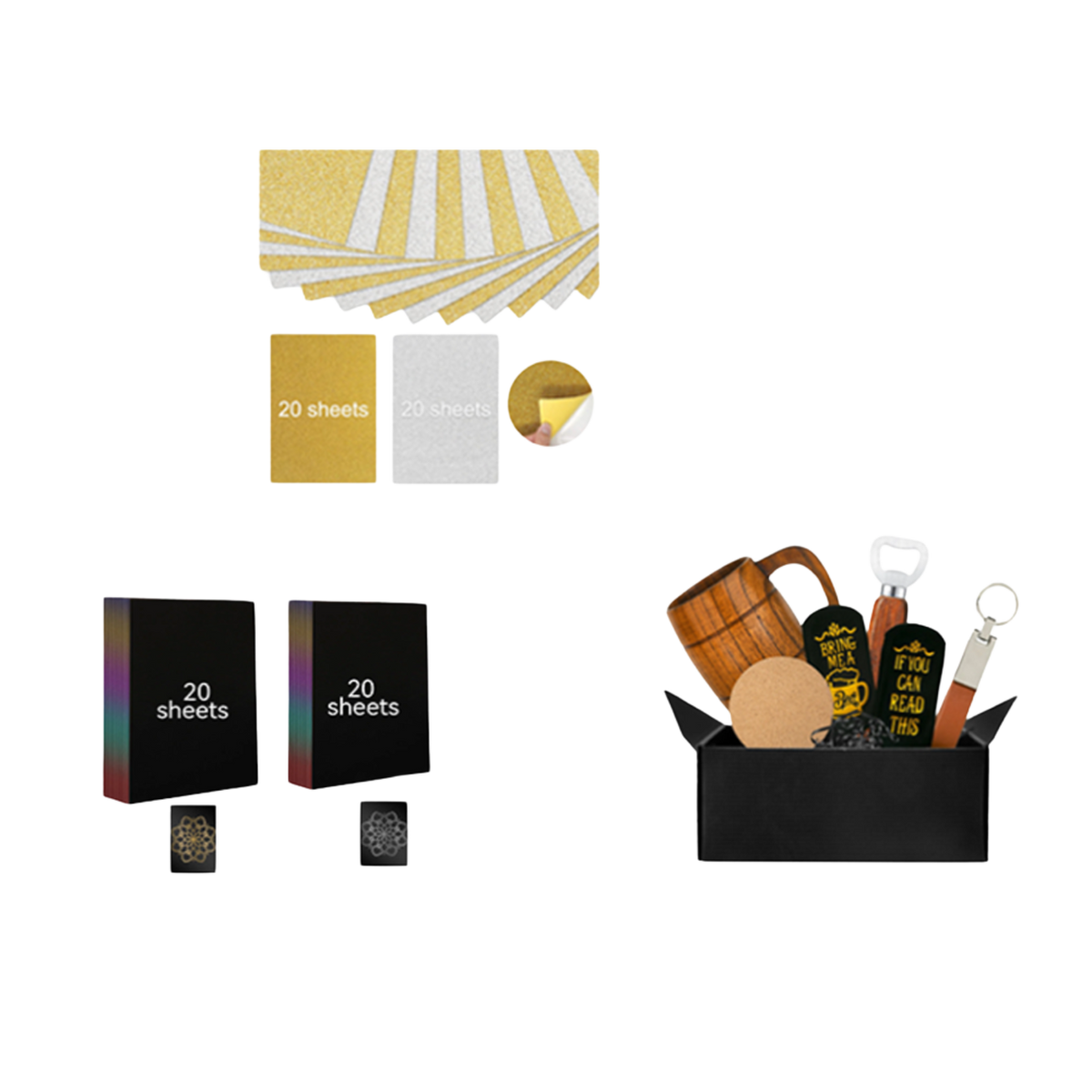 Master Complete Crafting Bundle: Men's Birthday Gift Set, Gold Silver Scratch Paper 40pcs and Gold and Silver Self-Adhesive Glitter Cardstock Paper A4 40 Sheets