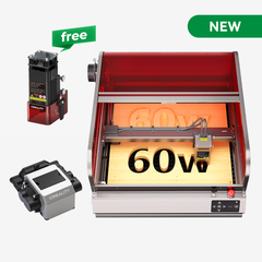 Image of a Falcon2 Pro 22W Enclosed Laser Engraver and Cutter Master Engraving Bundle with a rectangular working area and red protective covering. Included are two separate free add-on items: a compact laser module and another accessory, both labeled "CrealityFalcon." A green "NEW" label is positioned in the top right corner, showcasing Pilot Technology.